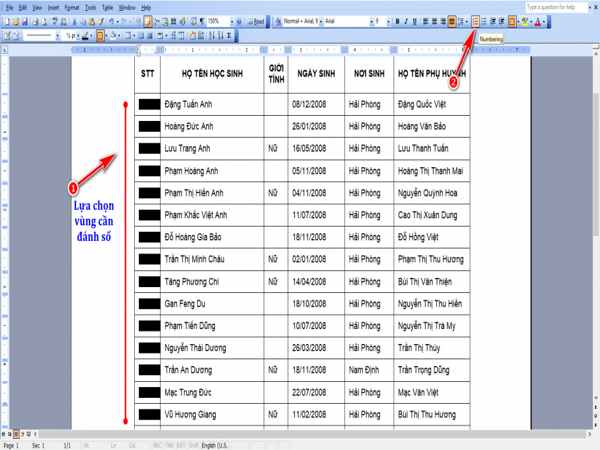 Tìm hiểu cách đánh số thứ tự trong word 2003